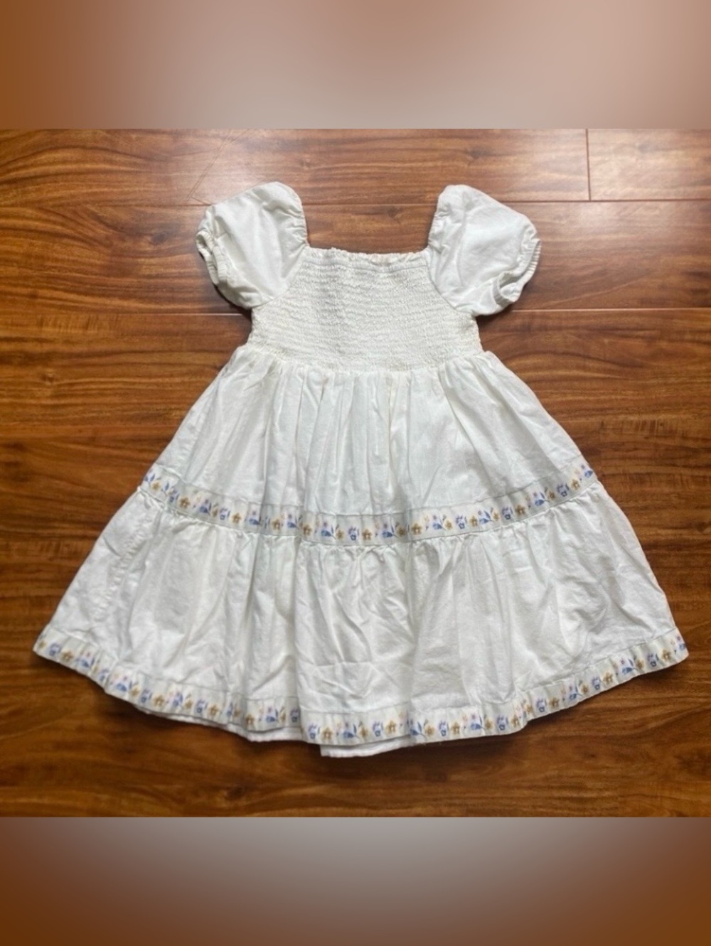 Rachel Zoe Girls White Puff Sleeve Tiered Floral Smock Dress Size 8 Cottagecore